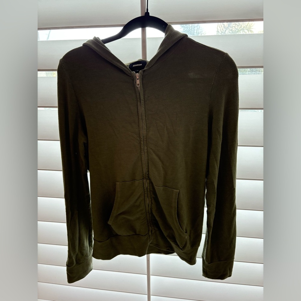 Monrow Green‎ Zip Up Sweater with Hood